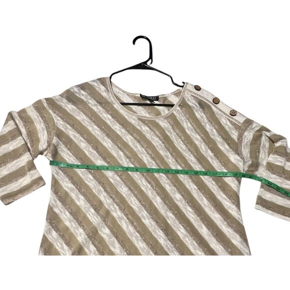 Picadilly Fashions Tan & Gold Asymmetrical Striped Top Size M - Picture 5 of 9